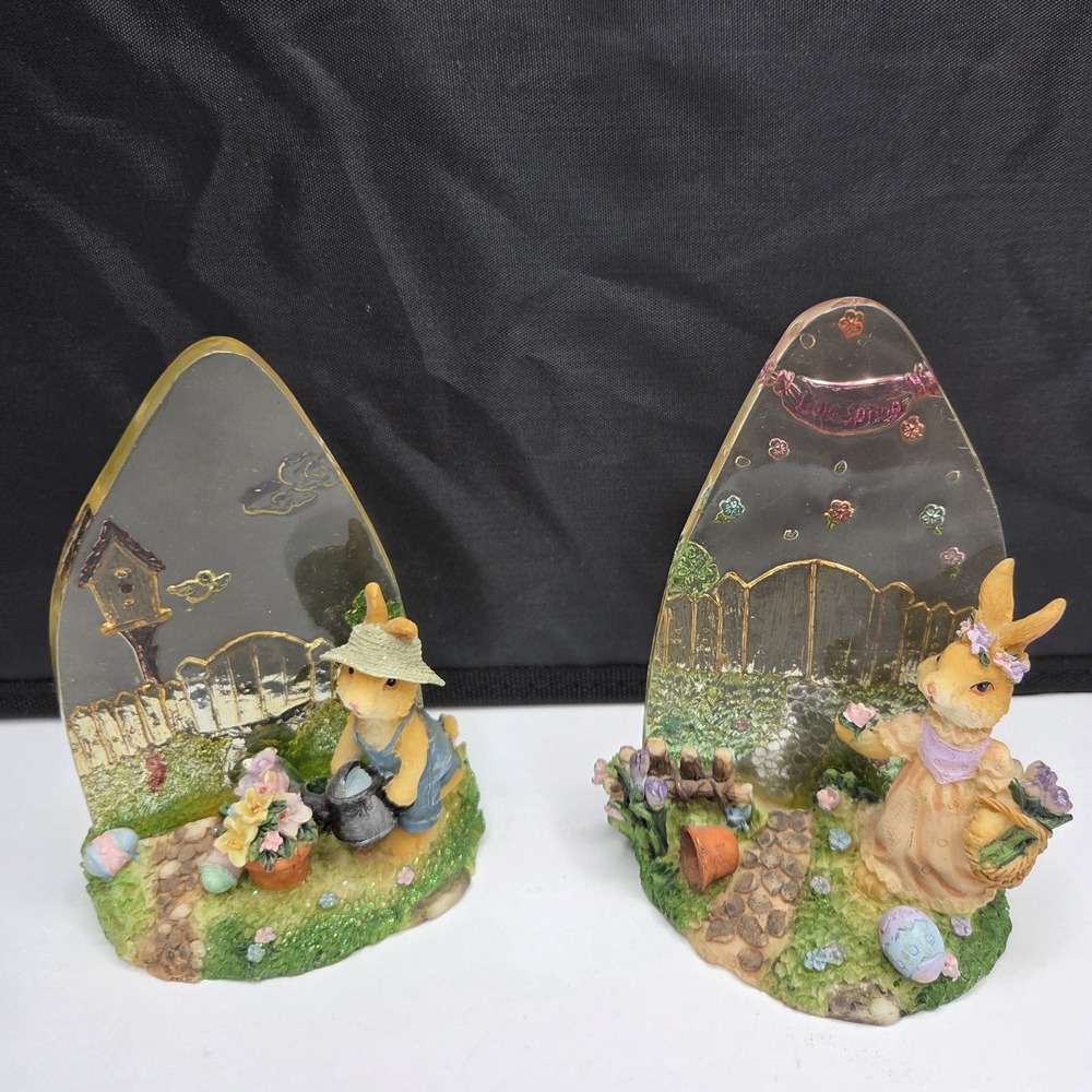 Easter Bunny Rabbit Bookends Resin Acrylic Spring Decor Cottagecore Pair